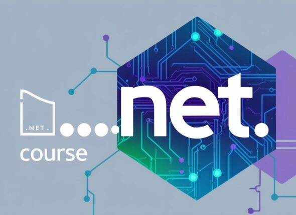 NET course logo with technology background