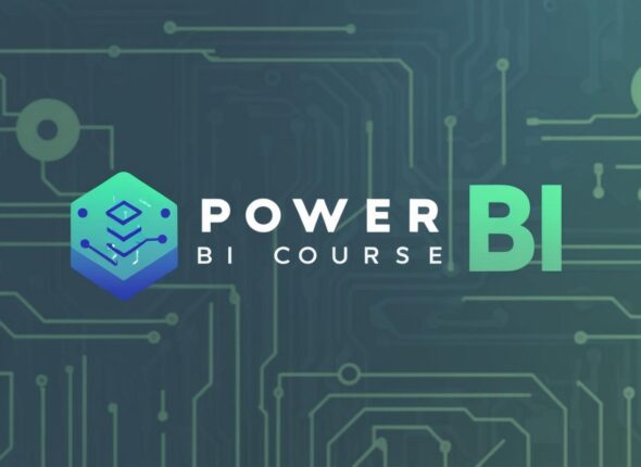 Power BI course logo with technology background