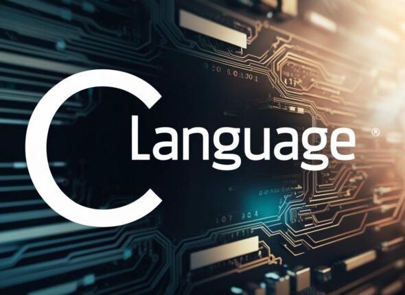 c language logo technology background